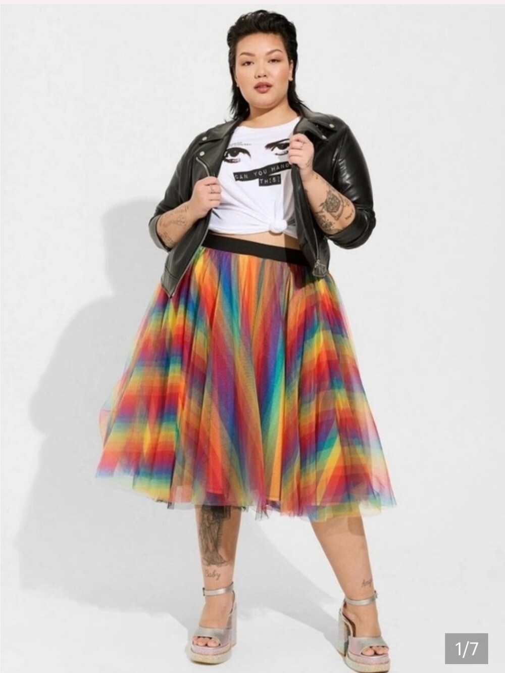 Torrid Rainbow Tulle A-Line Skirt with Black Waistband
